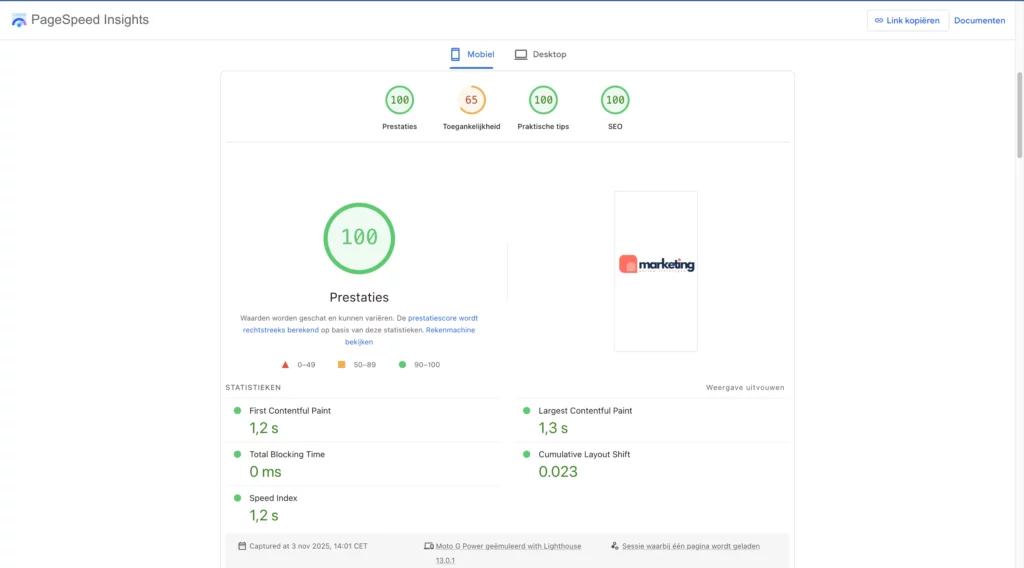 Pagespeed insights online marketing trainingen mobiel