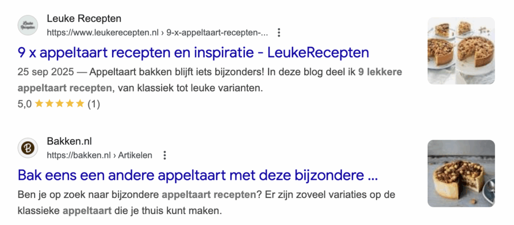 Rich snippets review appeltaart / rich results